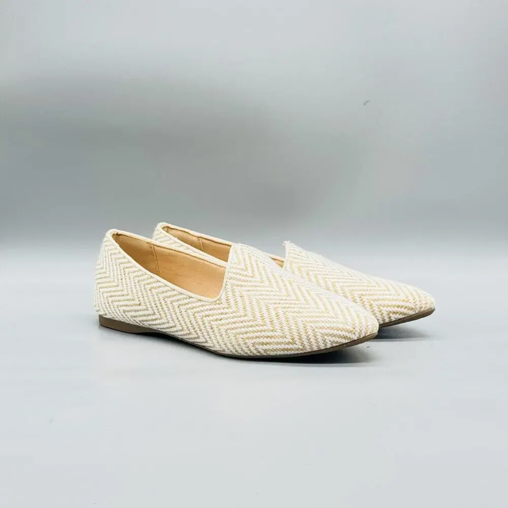 Birdies Shoes Womens 10 Beige Woven Chevron Loafer Flats Slip On Comfort Casual